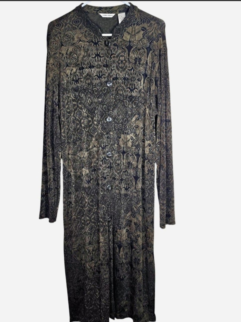 Floral Duster Maxi Dress Green Boho Whimsigoth Vintage Laura Ashley Womens XL
